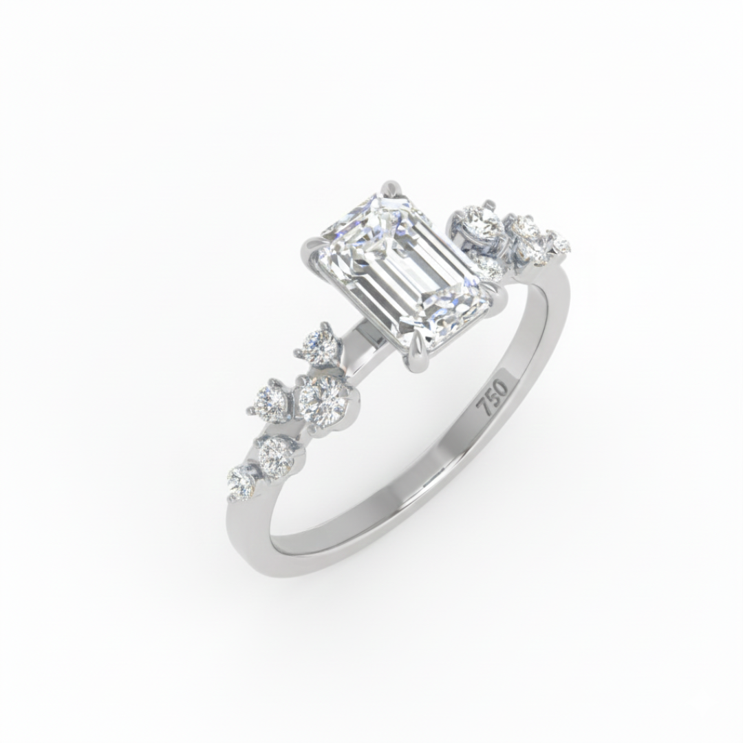 Lina Emerald Cut Diamond Engagement Ring With Diamond Accent Band