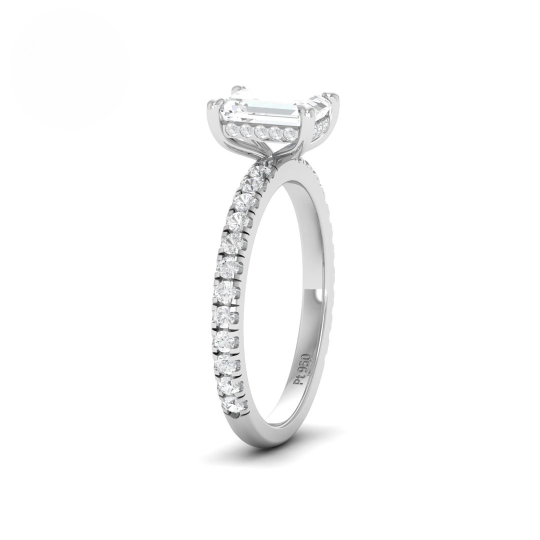 Lila Emerald Cut Diamond Engagement Ring with Diamond Hidden Halo and Diamond Band