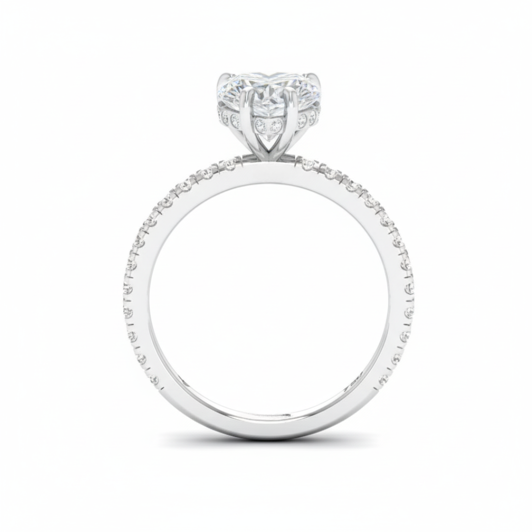 Lila Heart Cut Diamond Engagement Ring with Diamond Hidden Halo and Diamond Band