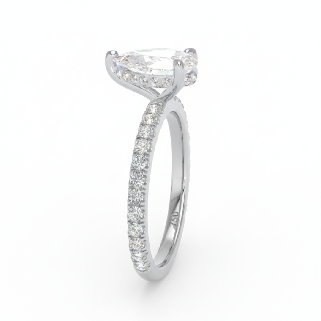Lila Pear Cut Diamond Engagement Ring with Diamond Hidden Halo and Diamond Band