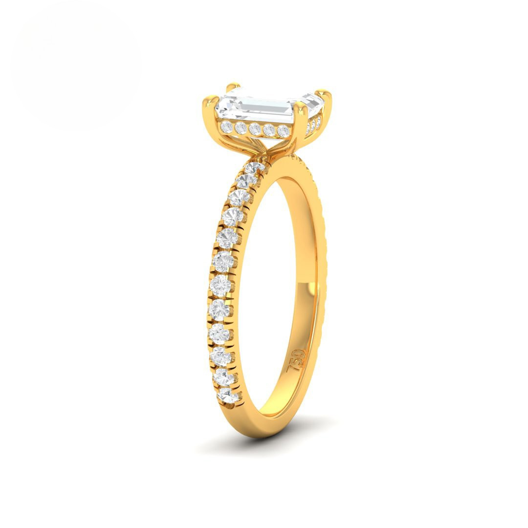 Lila Emerald Cut Diamond Engagement Ring with Diamond Hidden Halo and Diamond Band