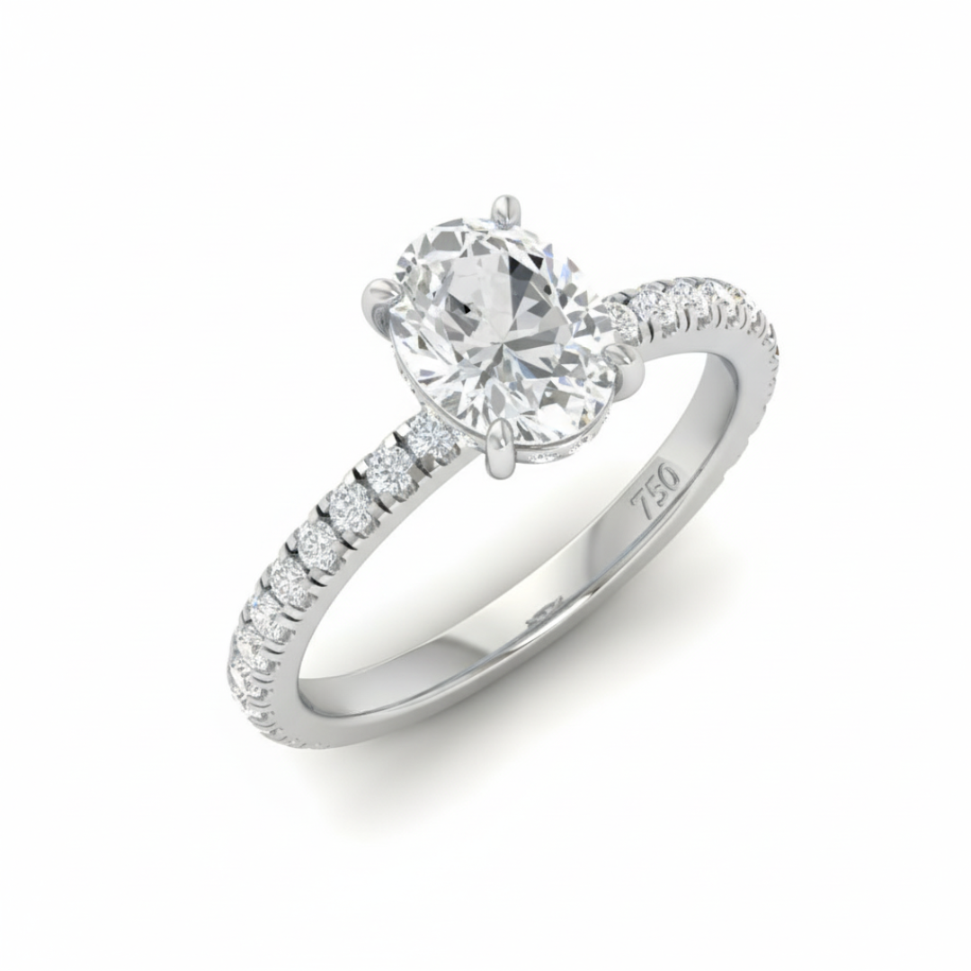 Lila Oval Cut Diamond Engagement Ring with Diamond Hidden Halo and Diamond Band