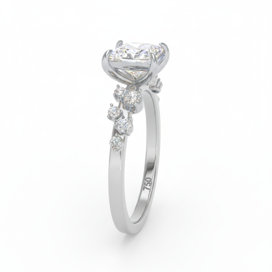 Lina Princess Cut Diamond Engagement Ring With Diamond Accent Band