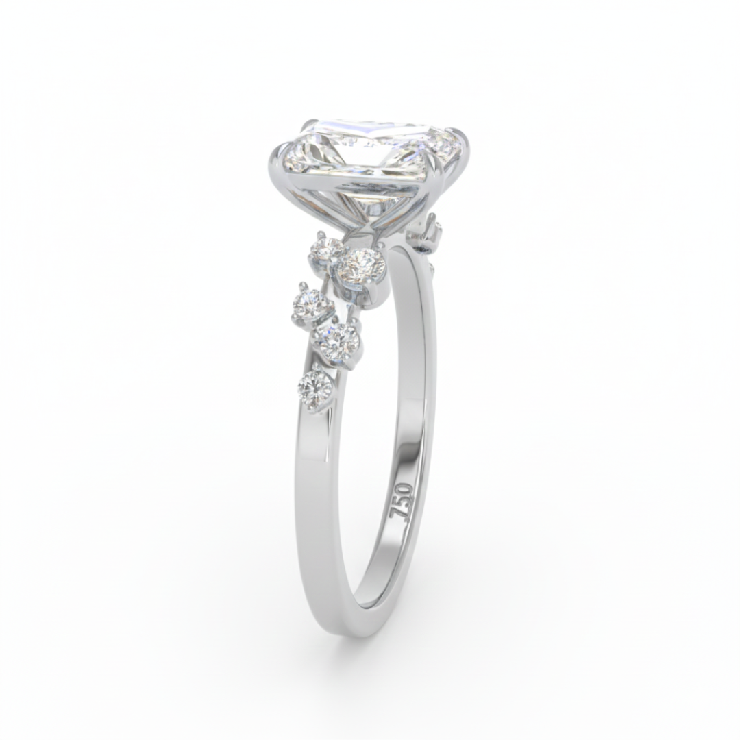 Lina Radiant Cut Diamond Engagement Ring With Diamond Accent Band