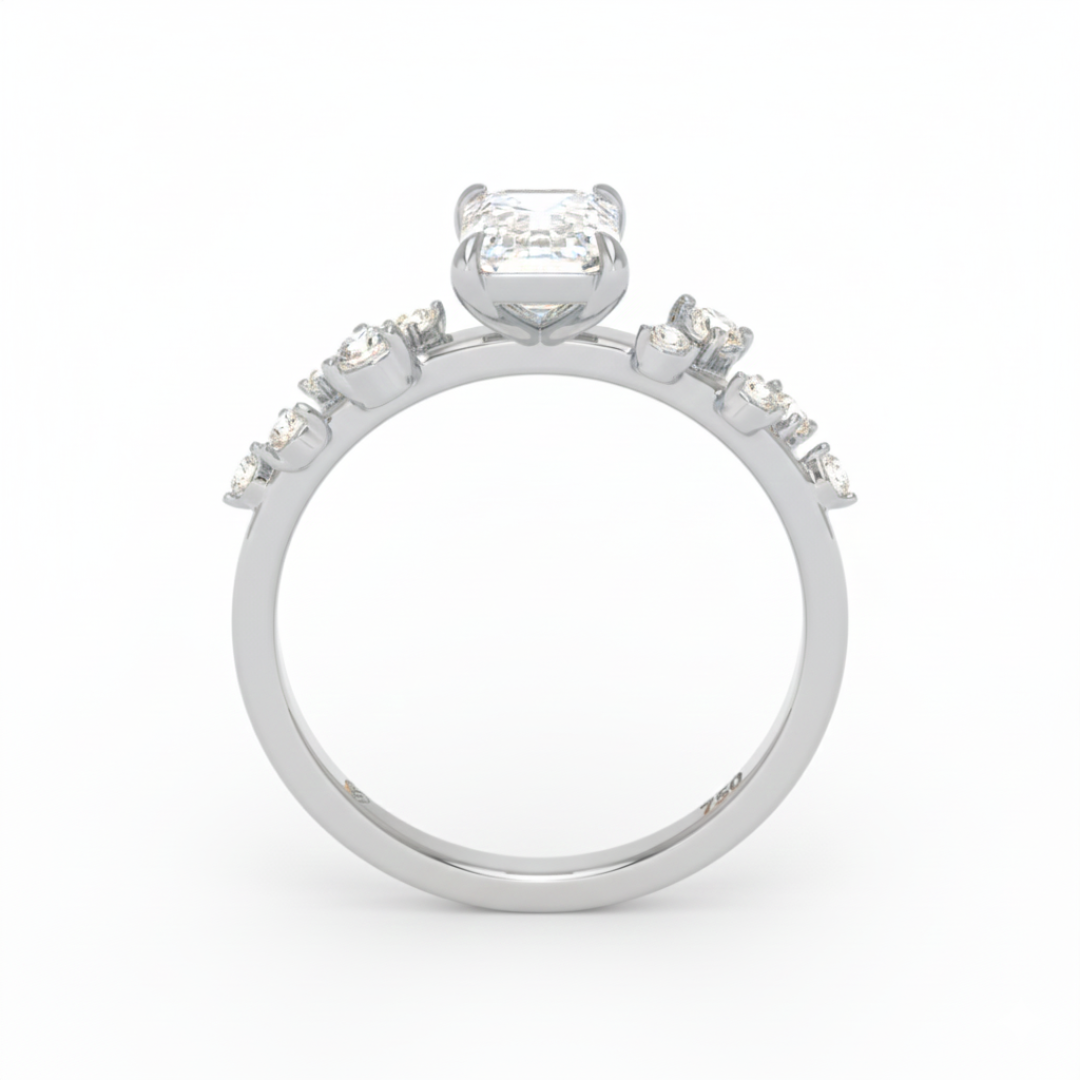 Lina Emerald Cut Diamond Engagement Ring With Diamond Accent Band