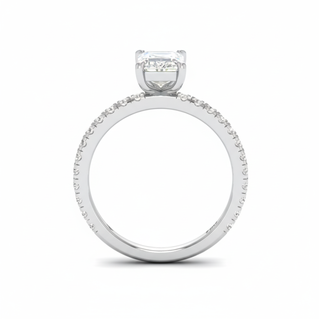 Athena Emerald With Diamond Band Engagement Ring