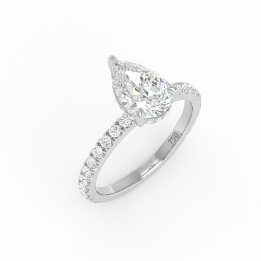 Lila Pear Cut Diamond Engagement Ring with Diamond Hidden Halo and Diamond Band