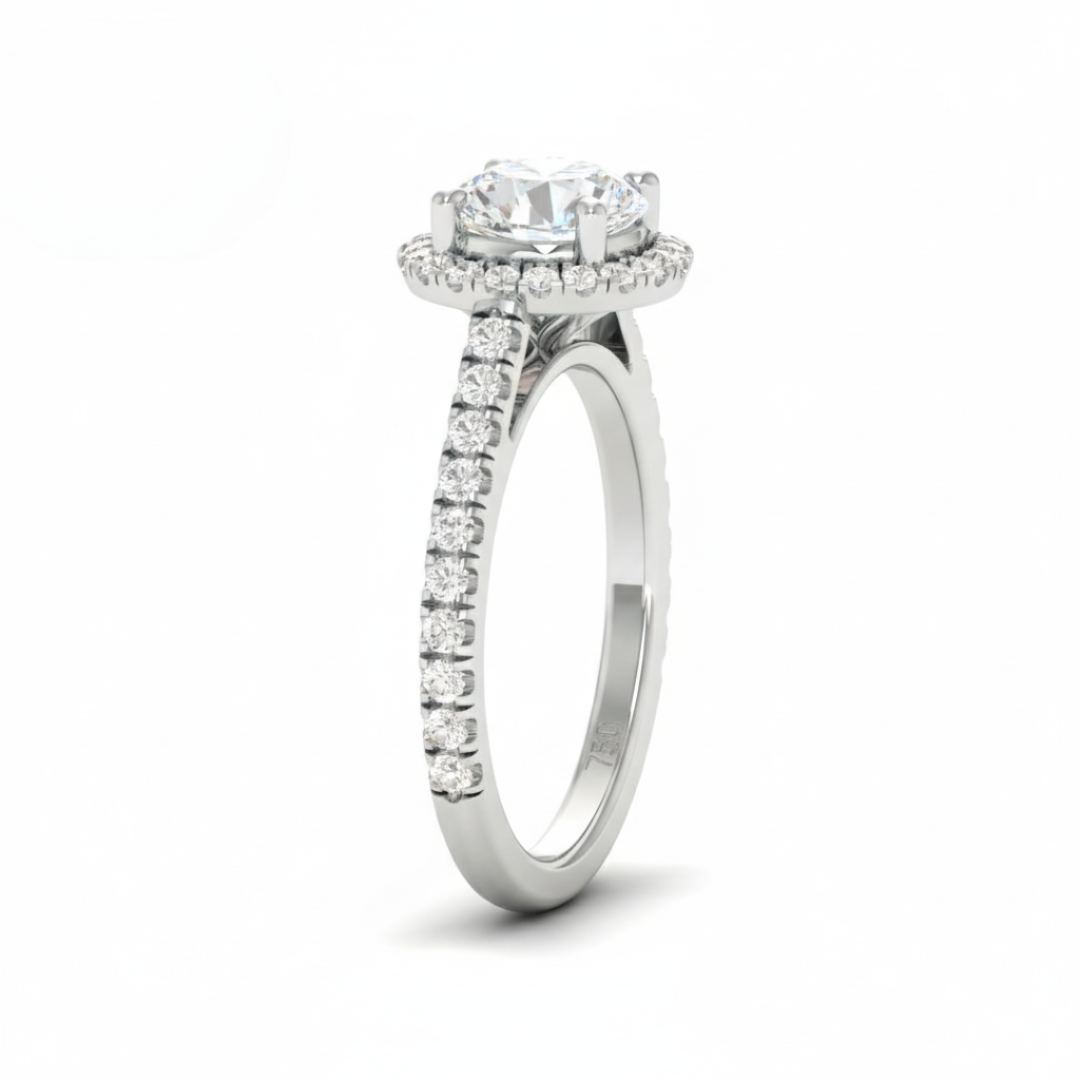 Belle Round Cut Diamond Engagement Ring with Diamond Halo & Diamond Band
