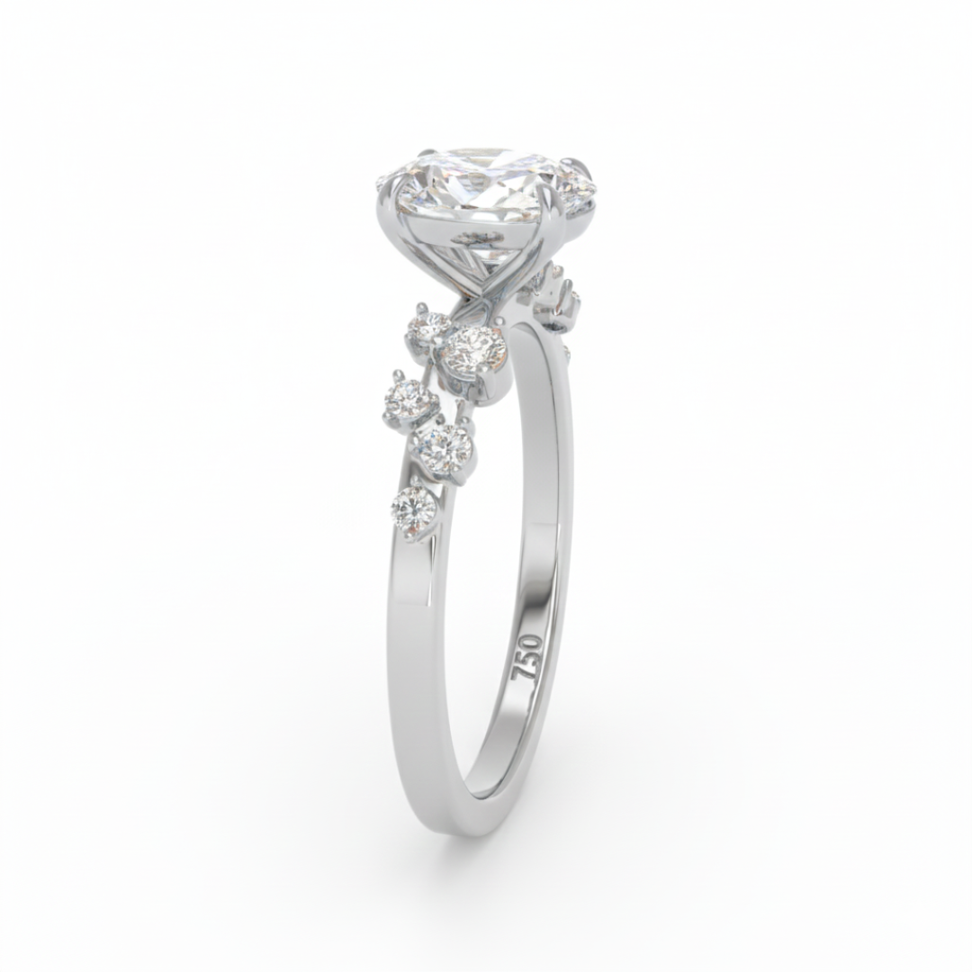 Lina Oval Cut Diamond Engagement Ring With Diamond Accent Band