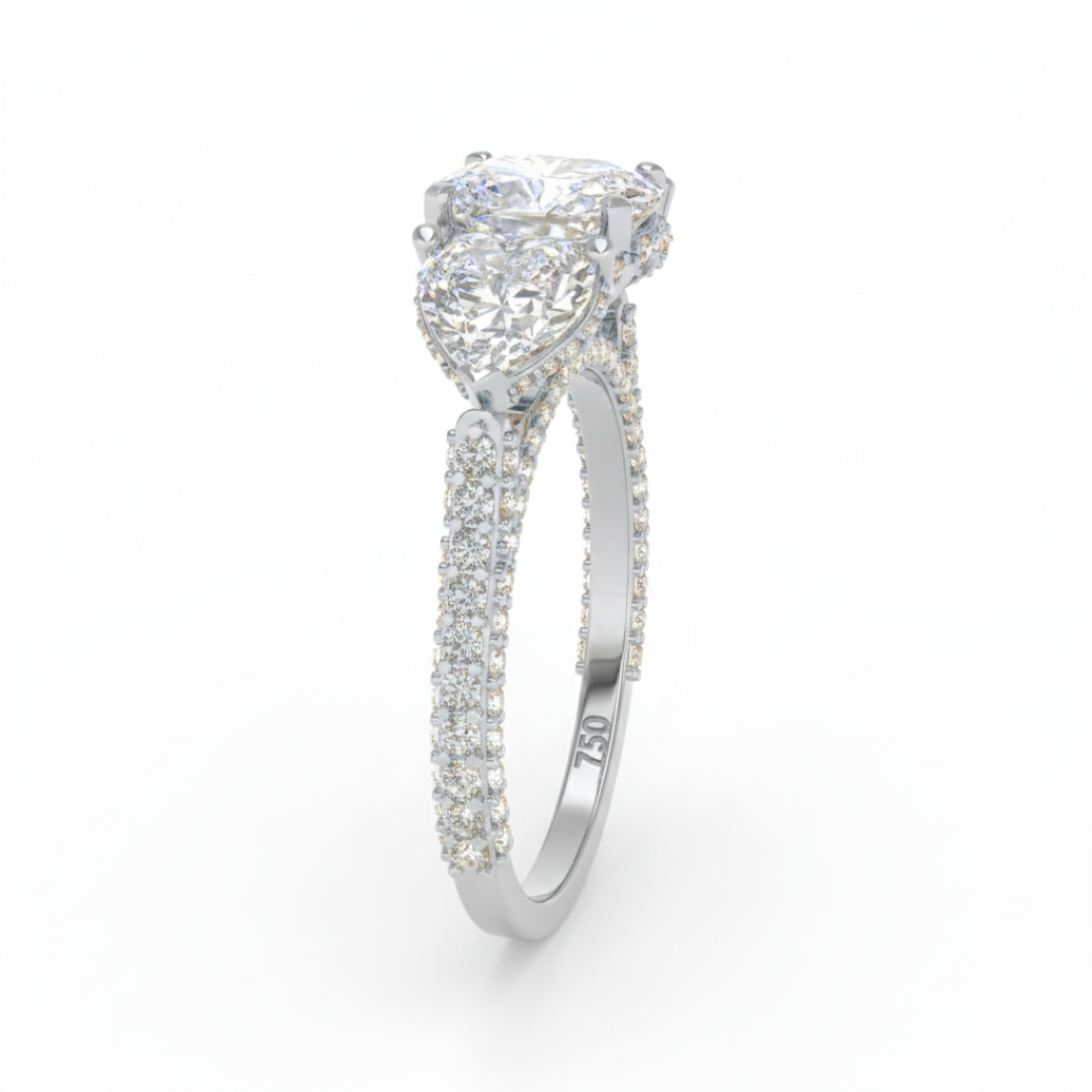 Vidhi Cushion Cut Diamond Engagement Ring with Heart Cut Side Diamonds and 3D Diamond Band