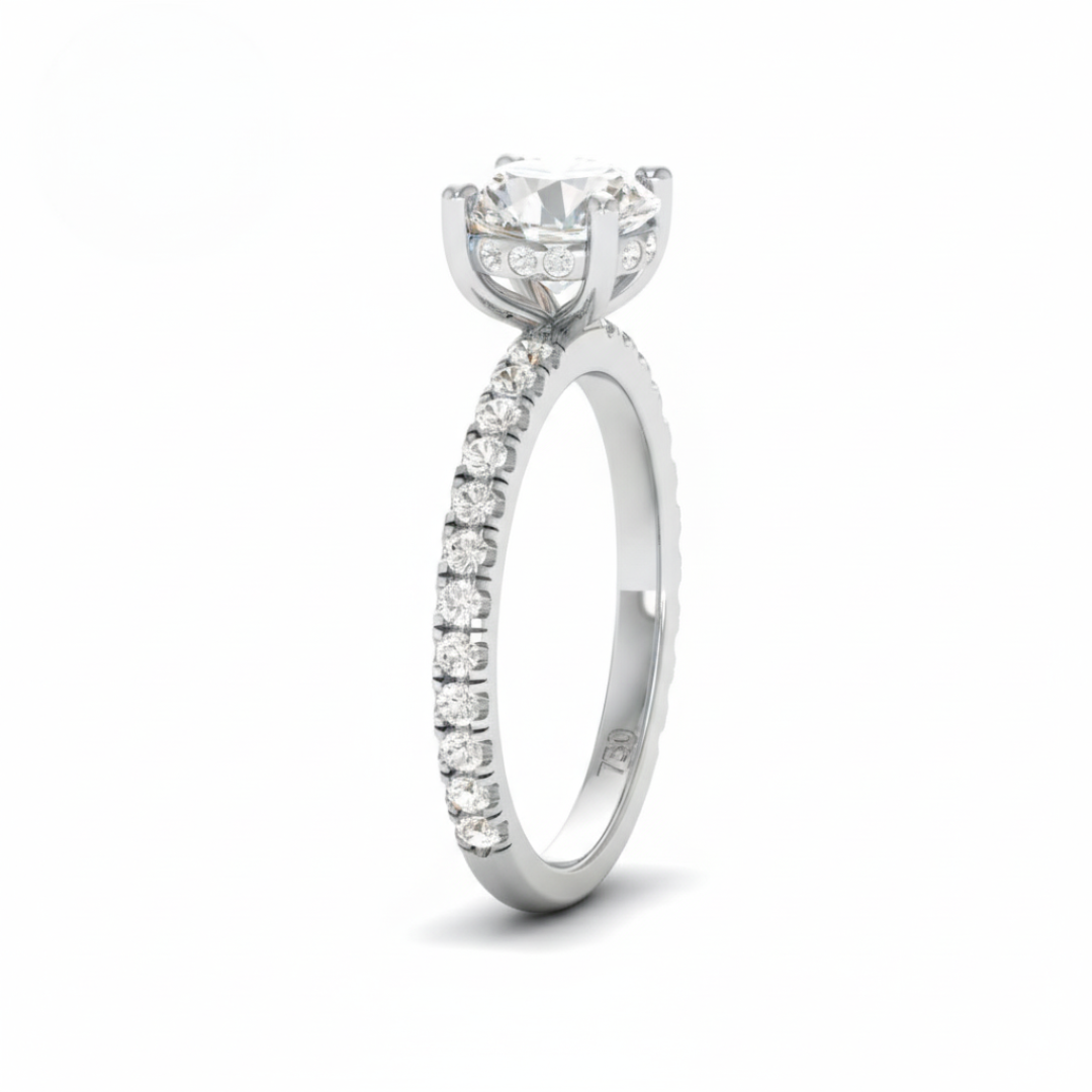 Lila Round Cut Diamond Engagement Ring with Diamond Hidden Halo and Diamond Band