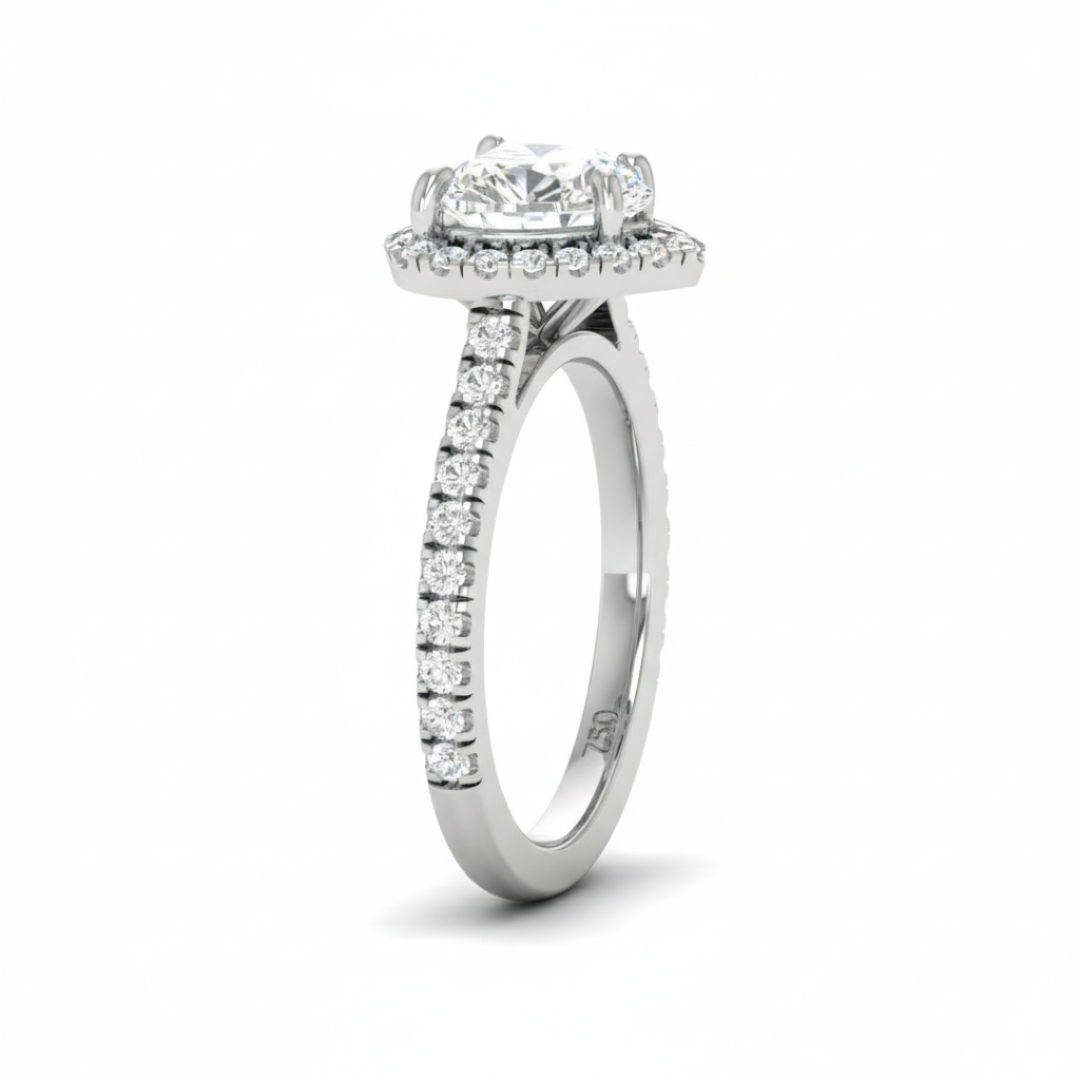 Belle Heart Cut Diamond Engagement Ring with Diamond Halo & Diamond Band
