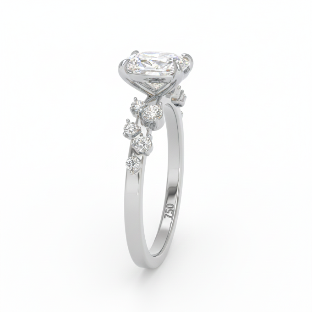 Lina Cushion Cut Diamond Engagement Ring With Diamond Accent Band