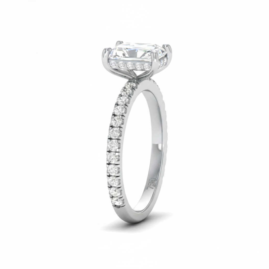 Lila Radiant Cut Diamond Engagement Ring with Diamond Hidden Halo and Diamond Band