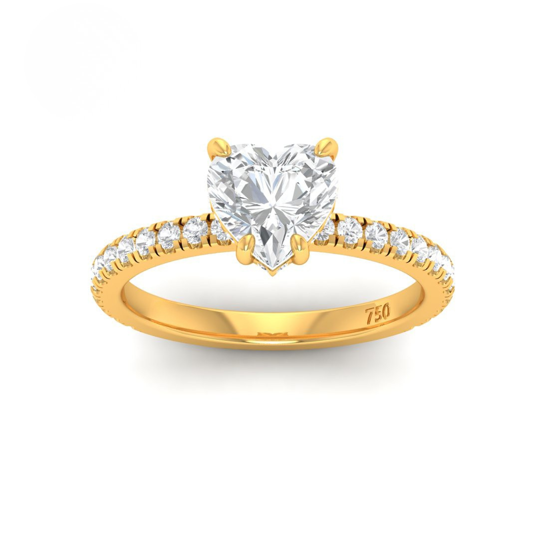 Lila Heart Cut Diamond Engagement Ring with Diamond Hidden Halo and Diamond Band