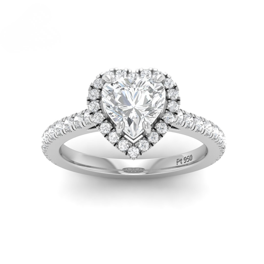 Belle Heart Cut Diamond Engagement Ring with Diamond Halo & Diamond Band
