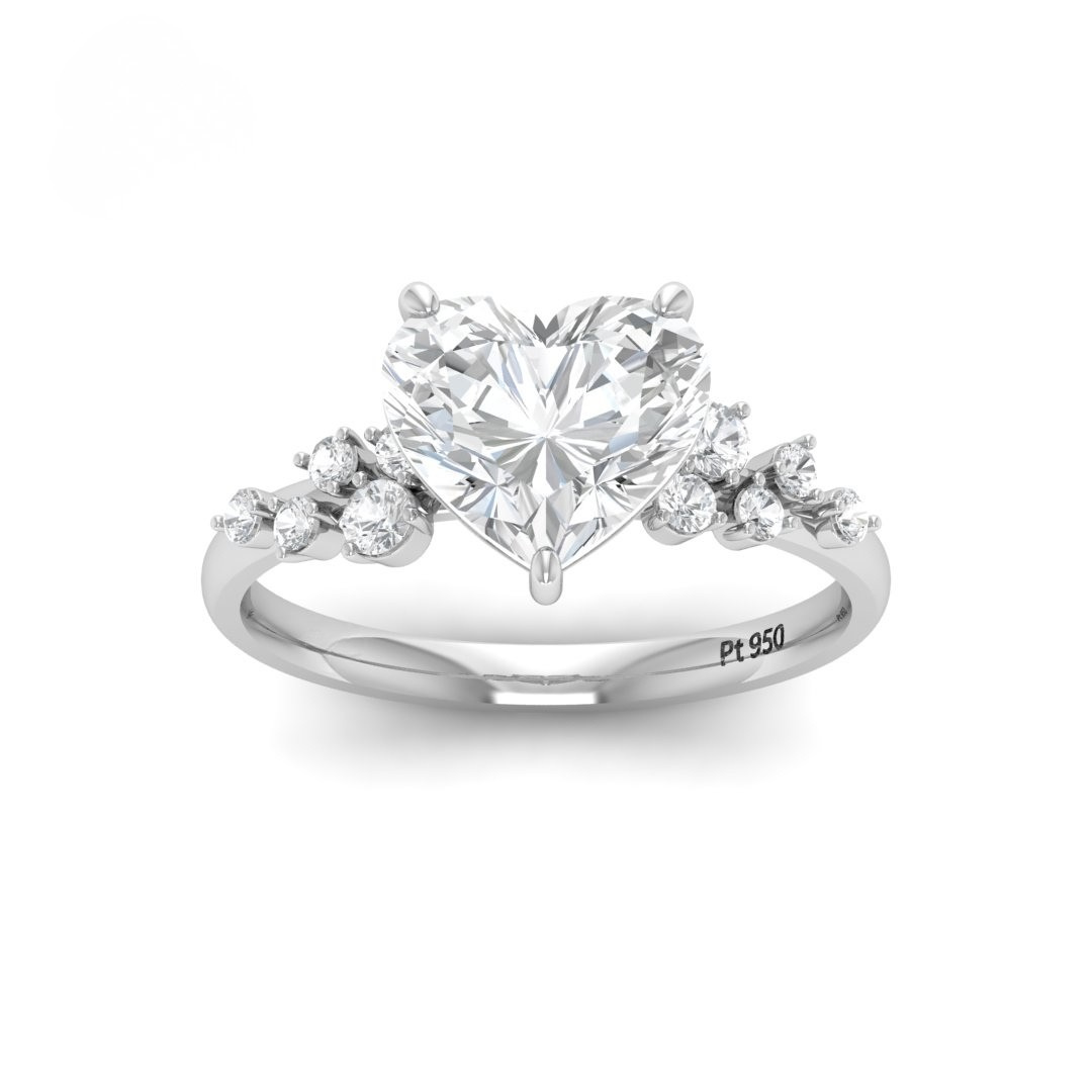 Lina Heart Cut Diamond Engagement Ring With Diamond Accent Band