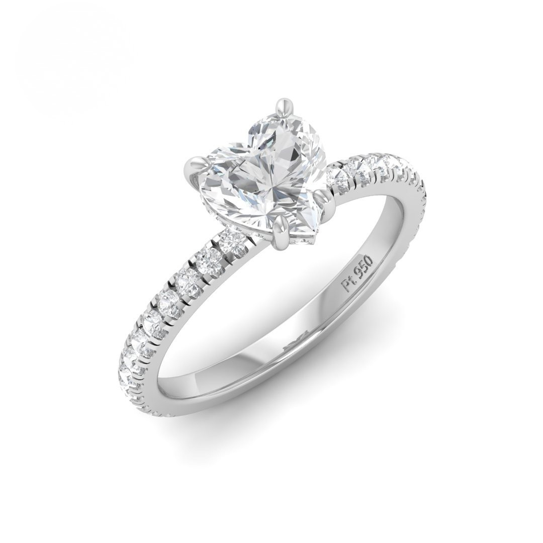 Lila Heart Cut Diamond Engagement Ring with Diamond Hidden Halo and Diamond Band