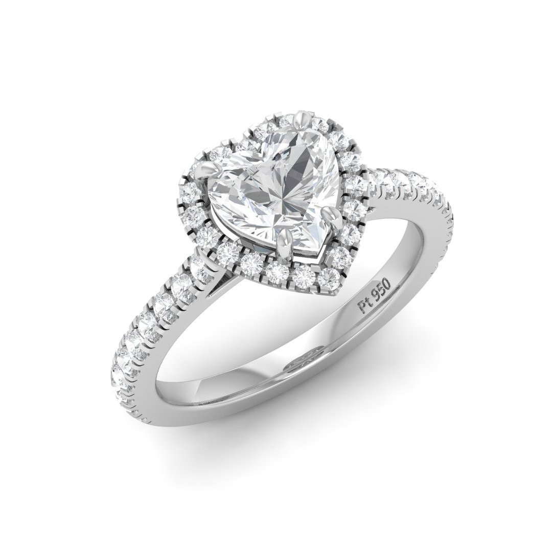 Belle Heart Cut Diamond Engagement Ring with Diamond Halo & Diamond Band