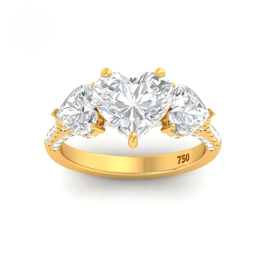 Vidhi Heart Cut Diamond Engagement Ring with Heart Cut Side Diamonds and 3D Diamond Band