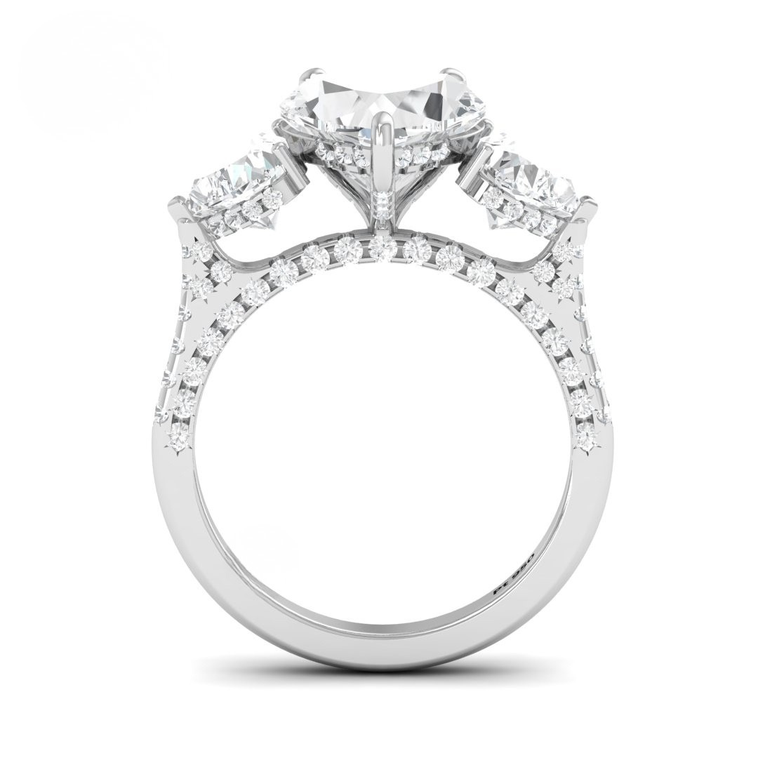Vidhi Heart Cut Diamond Engagement Ring with Heart Cut Side Diamonds and 3D Diamond Band
