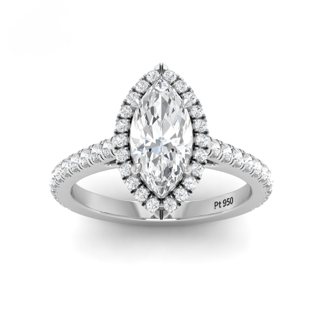 Belle Marquise Cut Diamond Engagement Ring with Diamond Halo & Diamond Band