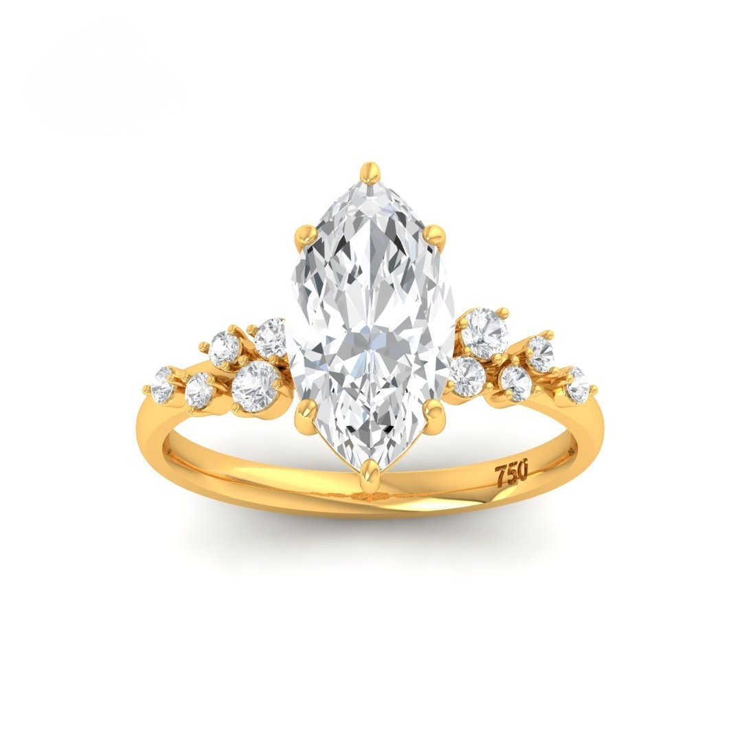 Lina Marquise Cut Diamond Engagement Ring With Diamond Accent Band