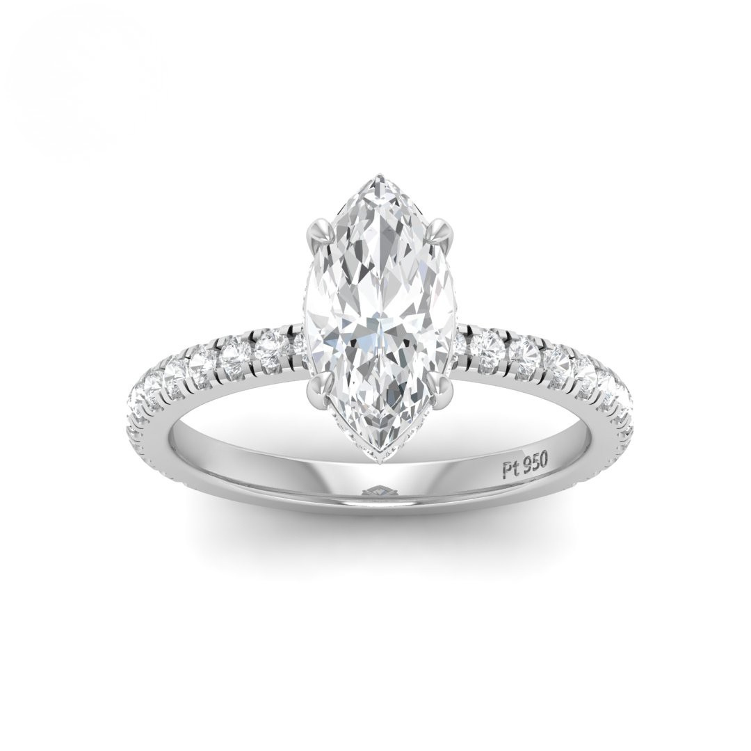 Lila Marquise Cut Diamond Engagement Ring with Diamond Hidden Halo and Diamond Band