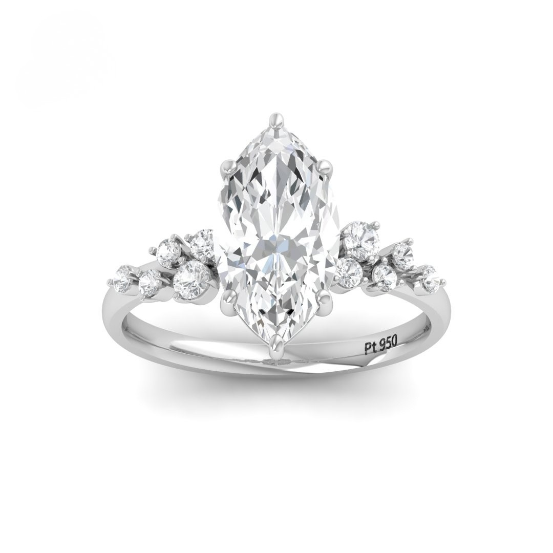 Lina Marquise Cut Diamond Engagement Ring With Diamond Accent Band
