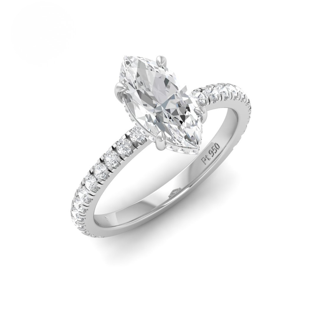 Lila Marquise Cut Diamond Engagement Ring with Diamond Hidden Halo and Diamond Band