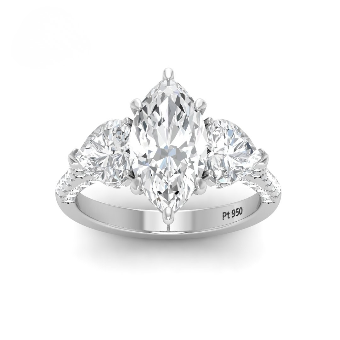 Vidhi Marquise Cut Diamond Engagement Ring with Heart Cut Side Diamonds and 3D Diamond Band