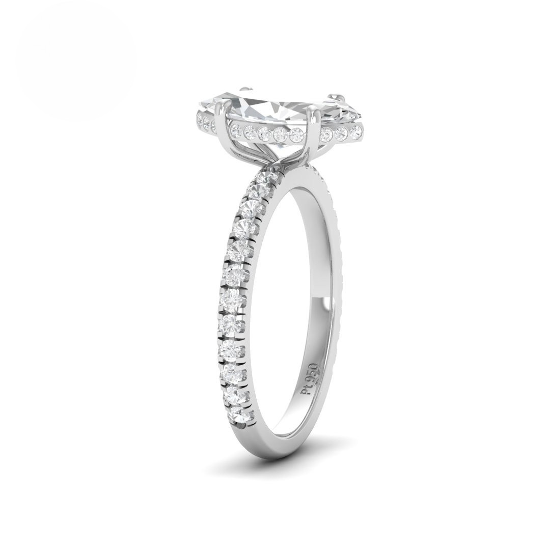 Lila Marquise Cut Diamond Engagement Ring with Diamond Hidden Halo and Diamond Band