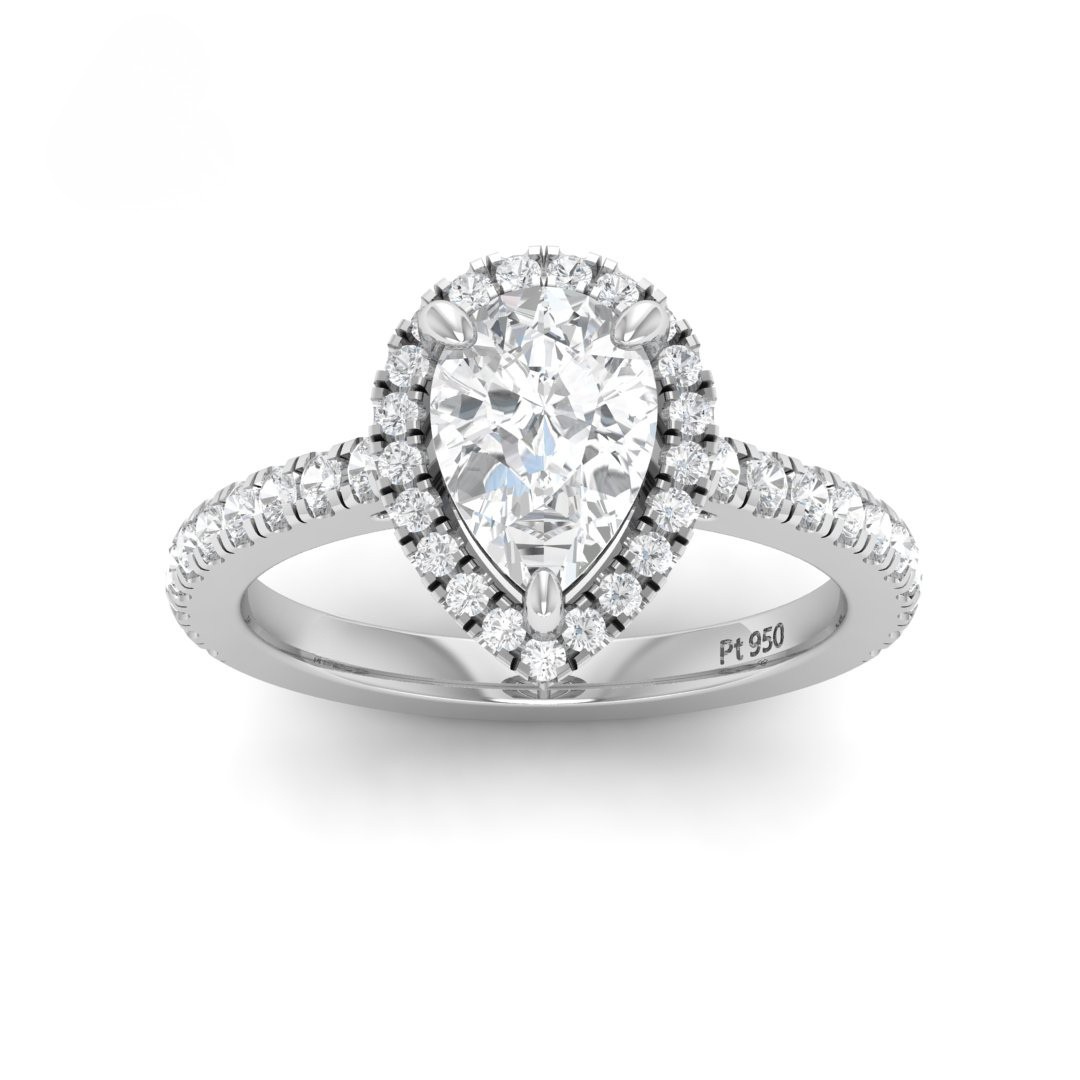 Belle Pear Cut Diamond Engagement Ring with Diamond Halo & Diamond Band