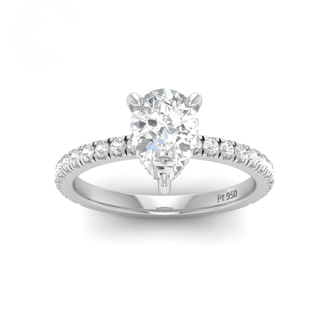 Lila Pear Cut Diamond Engagement Ring with Diamond Hidden Halo and Diamond Band