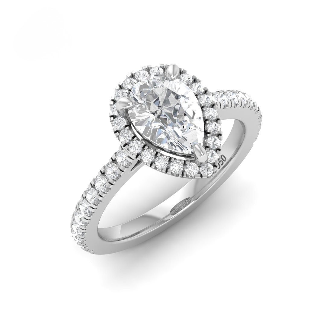 Belle Pear Cut Diamond Engagement Ring with Diamond Halo & Diamond Band