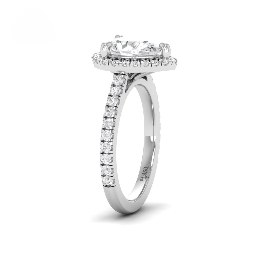 Belle Pear Cut Diamond Engagement Ring with Diamond Halo & Diamond Band