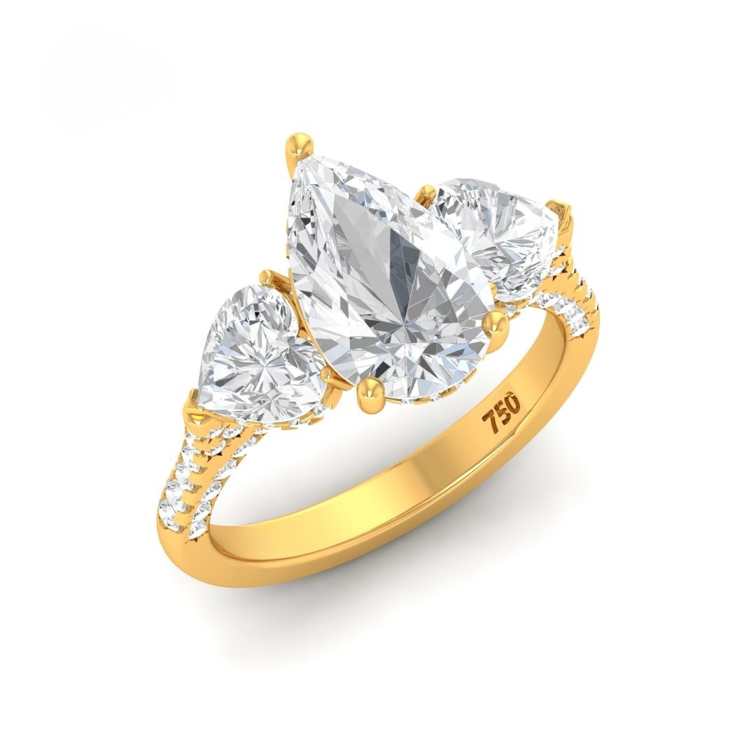 Vidhi Pear Cut Diamond Engagement Ring with Heart Cut Side Diamonds and 3D Diamond Band