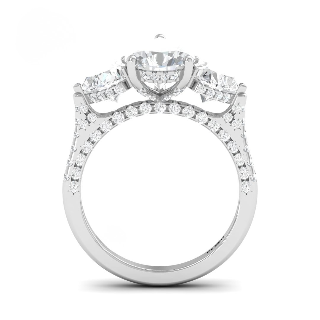 Vidhi Pear Cut Diamond Engagement Ring with Heart Cut Side Diamonds and 3D Diamond Band