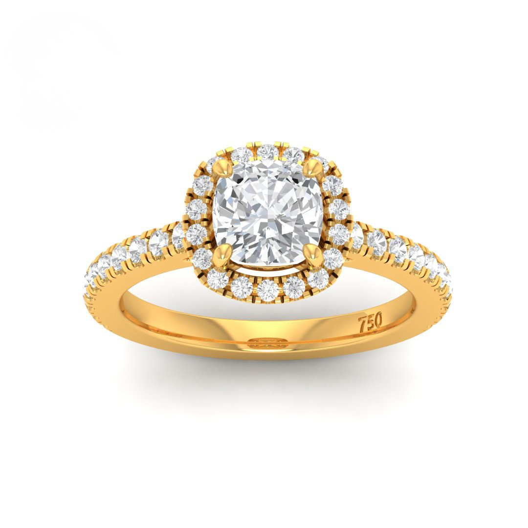 Belle Cushion Cut Diamond Engagement Ring with Diamond Halo & Diamond Band