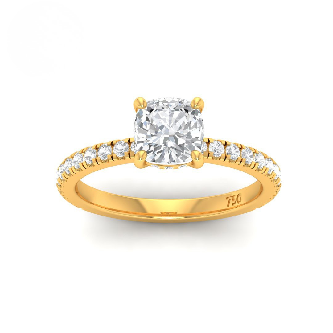 Lila Cushion Cut Diamond Engagement Ring with Diamond Hidden Halo and Diamond Band