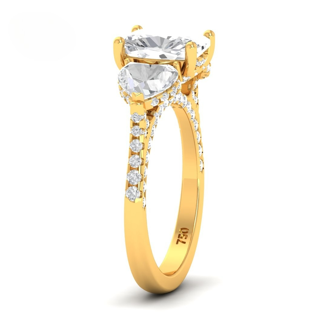 Vidhi Cushion Cut Diamond Engagement Ring with Heart Cut Side Diamonds and 3D Diamond Band