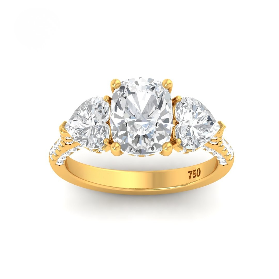 Vidhi Cushion Cut Diamond Engagement Ring with Heart Cut Side Diamonds and 3D Diamond Band