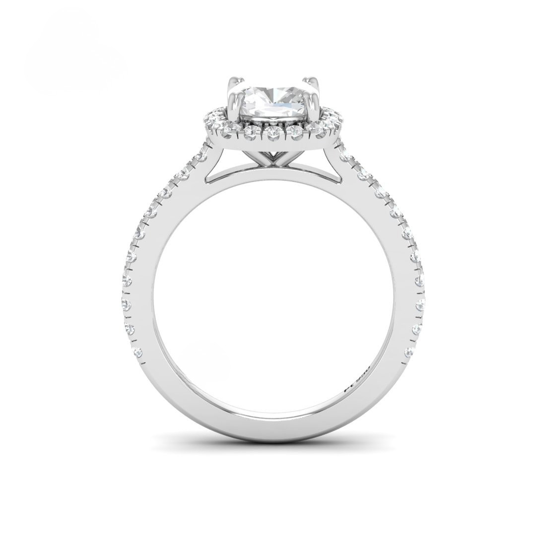 Belle Cushion Cut Diamond Engagement Ring with Diamond Halo & Diamond Band
