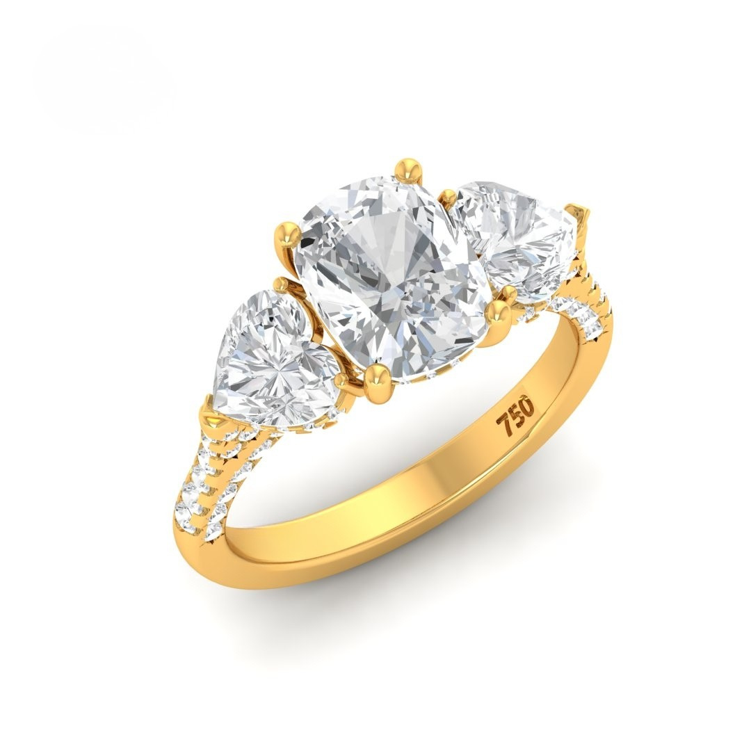 Vidhi Cushion Cut Diamond Engagement Ring with Heart Cut Side Diamonds and 3D Diamond Band