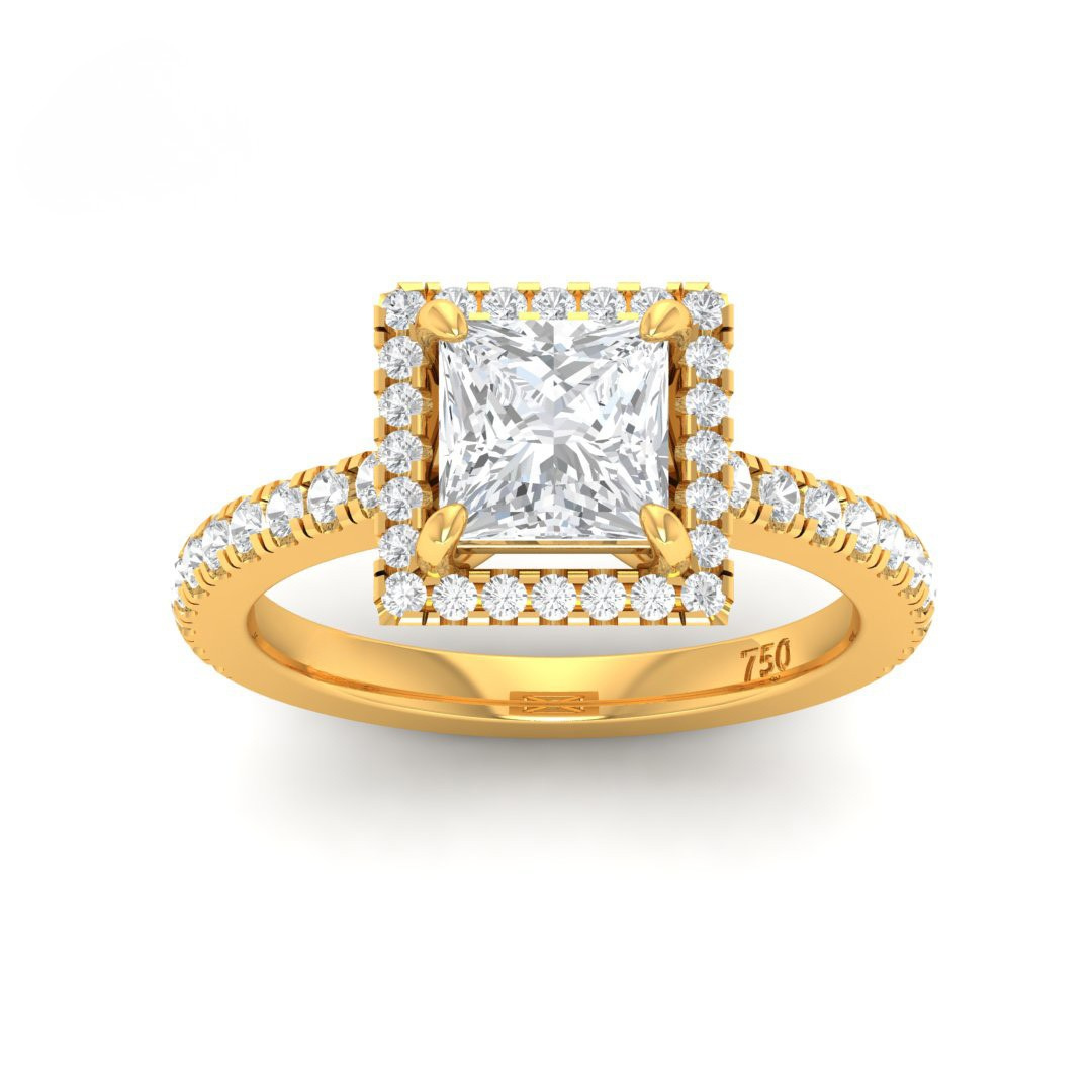 Belle Princess Cut Diamond Engagement Ring with Diamond Halo & Diamond Band