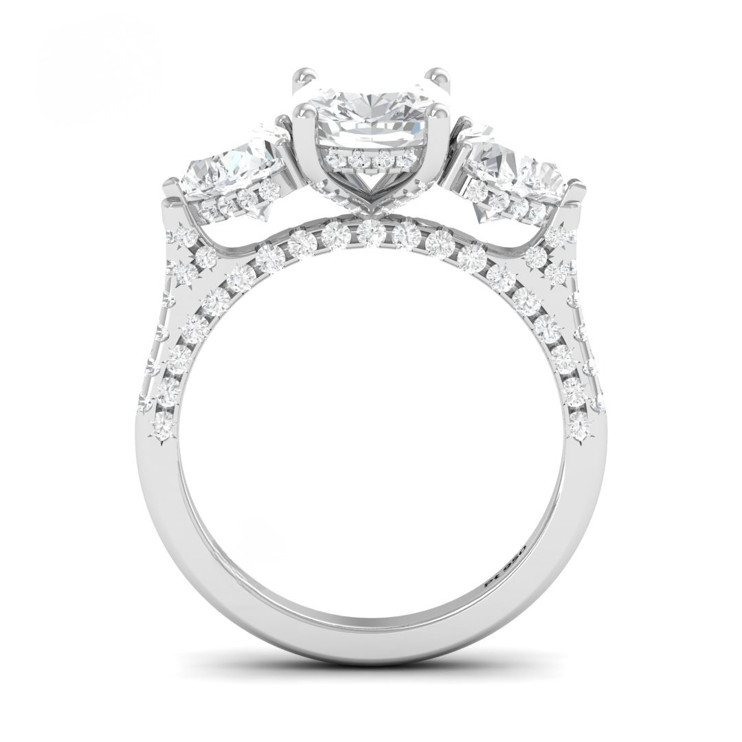 Vidhi Cushion Cut Diamond Engagement Ring with Heart Cut Side Diamonds and 3D Diamond Band