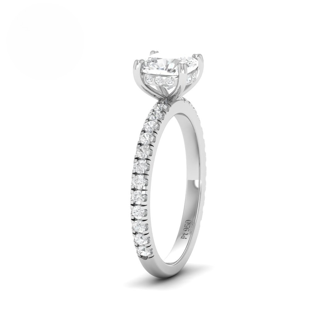 Lila Cushion Cut Diamond Engagement Ring with Diamond Hidden Halo and Diamond Band