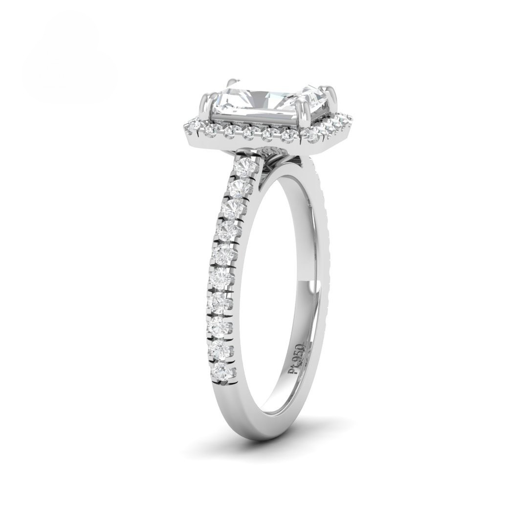 Belle Radiant Cut Diamond Engagement Ring with Diamond Halo & Diamond Band