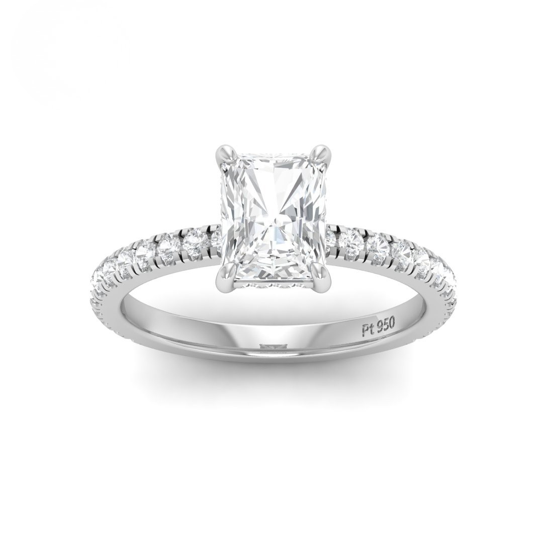 Lila Radiant Cut Diamond Engagement Ring with Diamond Hidden Halo and Diamond Band