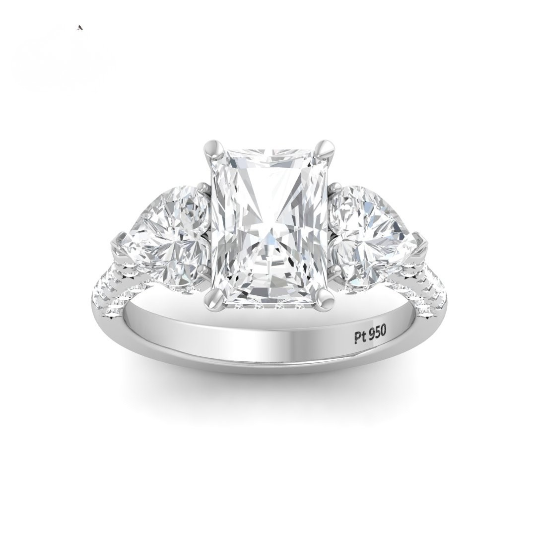 Vidhi Radiant Cut Diamond Engagement Ring with Heart Cut Side Diamonds and 3D Diamond Band